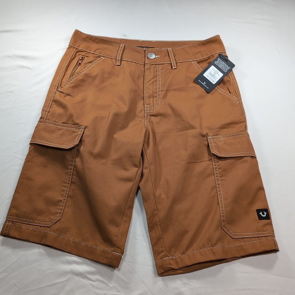 NWT True Religion Dark Khaki 12" Cargo Shorts 30 108056 MSRP $119